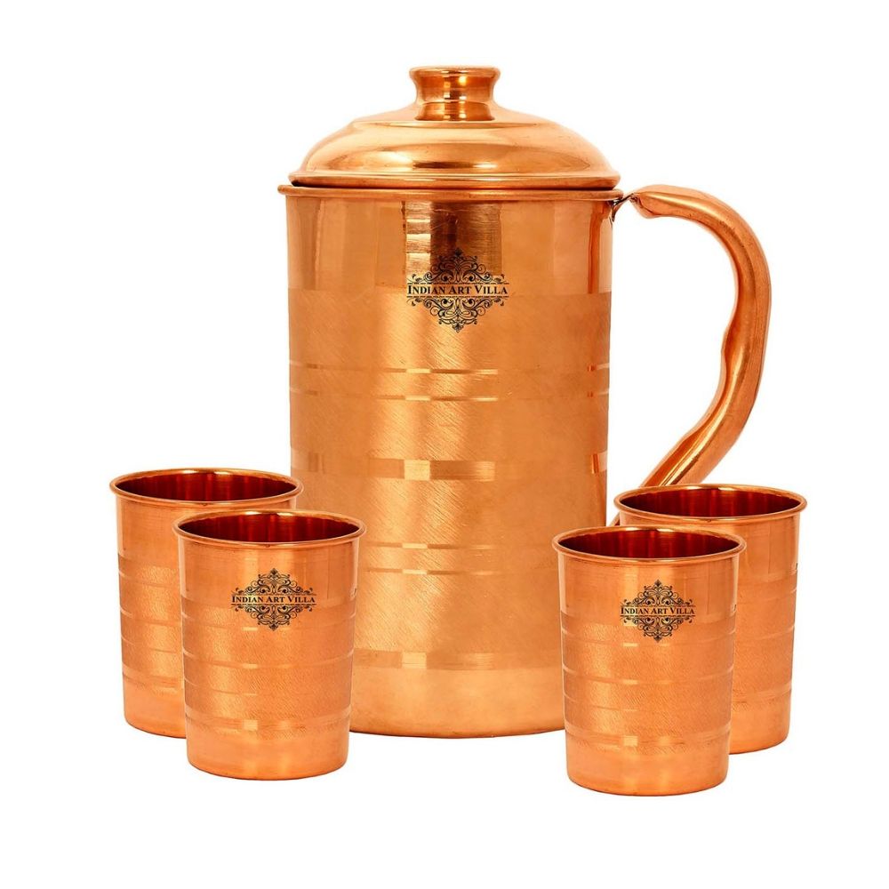 Handmade Pure Copper Luxury Design Jug with 2 Glass Drinkware Gift Set