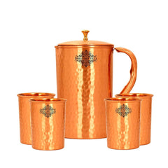 Handmade Pure Copper Hammered Lacquer Coated Jug & Glass with Box
