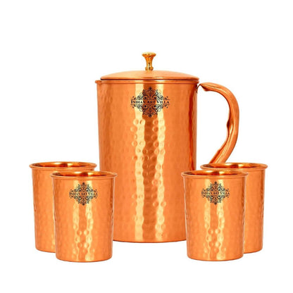 Handmade Pure Copper Hammered Lacquer Coated Jug & Glass with Box