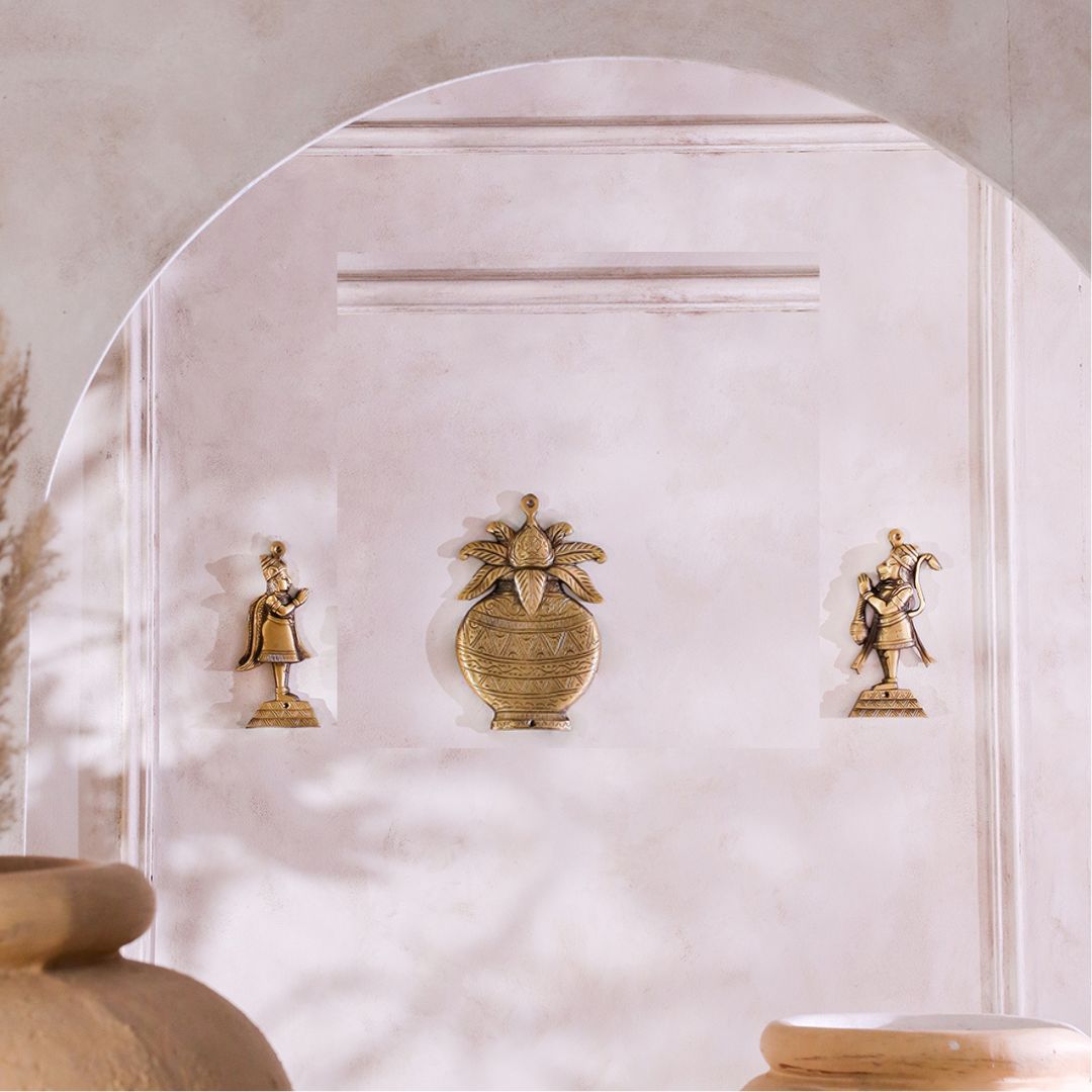 Brass Shankh Chakra Namah Garuda Hanuman And Kalash Wall Hanging Set