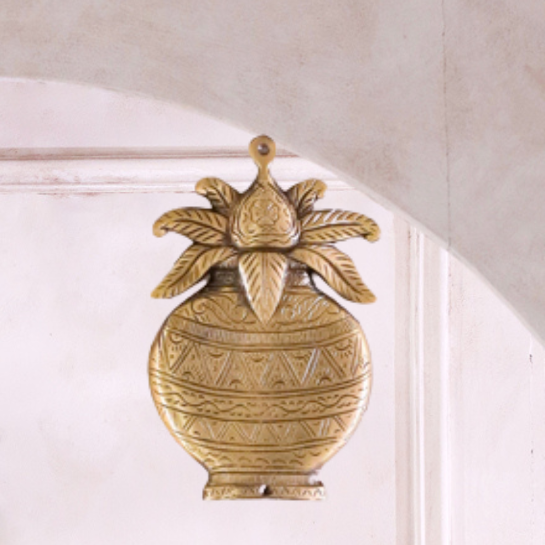 Brass Shankh Chakra Namah Garuda Hanuman And Kalash Wall Hanging Set