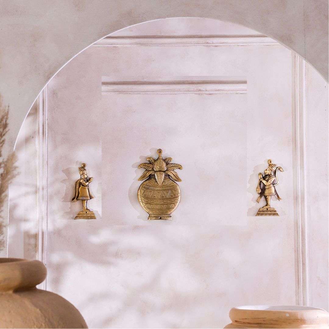 Brass Shankha Chakra Namaha Garuda Hanuman And Kalash Wall Hanging Set