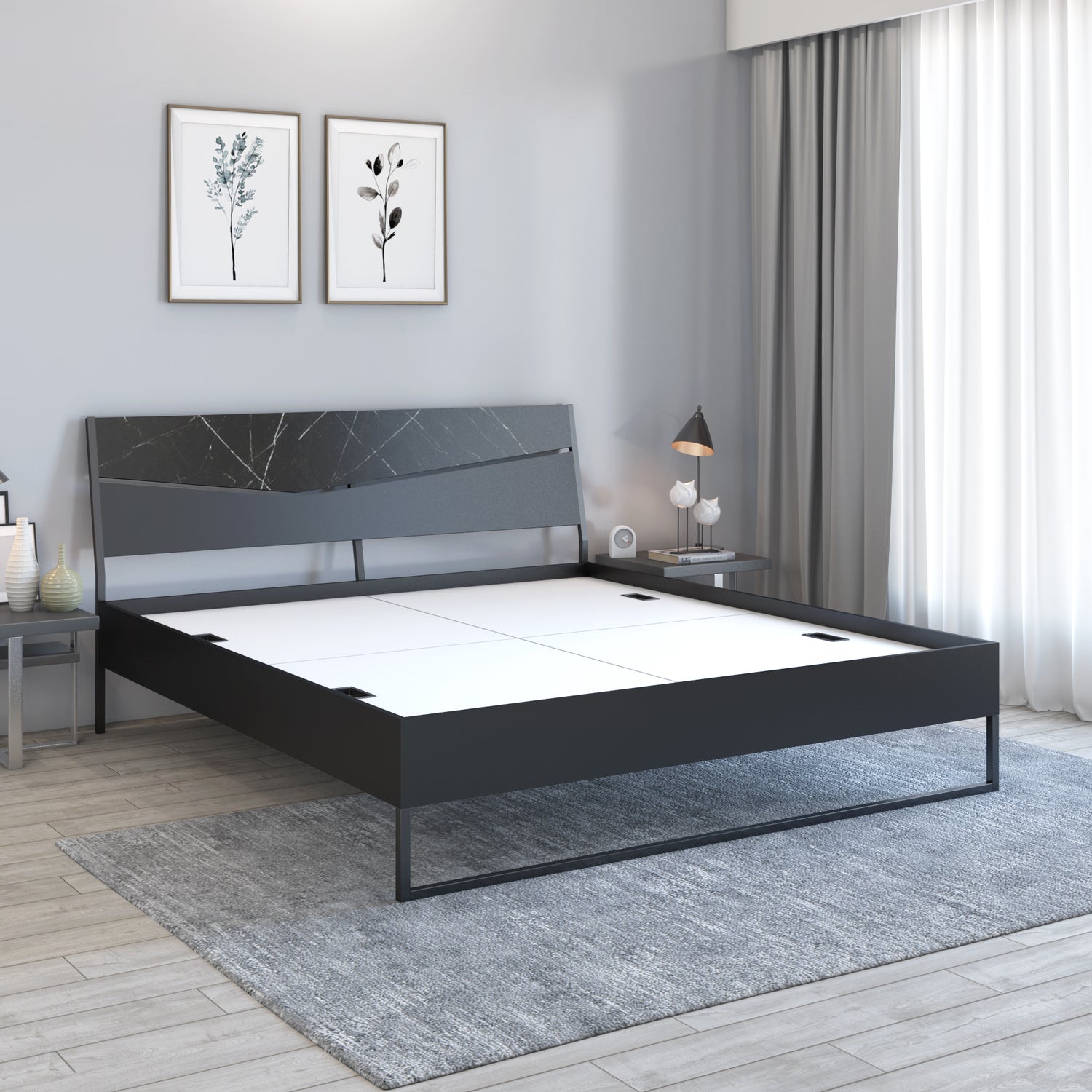 Nilkamal Urbenia Engineered Wood Without Storage King Bed (Black)