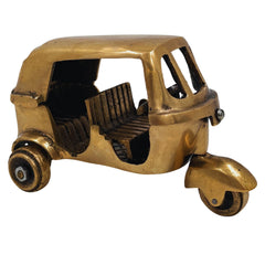 Brass Auto Rickshaw Miniature, Peetal Tuk-Tuk Showpiece, Handcrafted Three-Wheeler Décor, Pittal Decorative Collectible,Gold, 3 Inch, 1 Piece