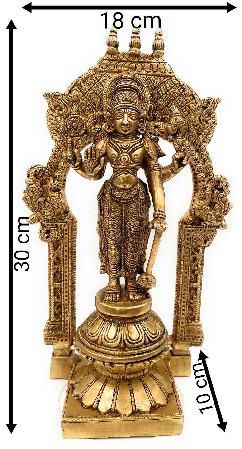 Brass Vishnu Idol Murti with Peetam & Prabhavali – Handcrafted Narayana, Venkateshwara, Balaji, Govinda Statue for Home, Temple & Office Decor,Gold, 10.5 Inch, 1 Piece