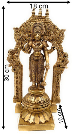 Brass Vishnu Idol Murti with Peetam & Prabhavali – Handcrafted Narayana, Venkateshwara, Balaji, Govinda Statue for Home, Temple & Office Decor,Gold, 10.5 Inch, 1 Piece