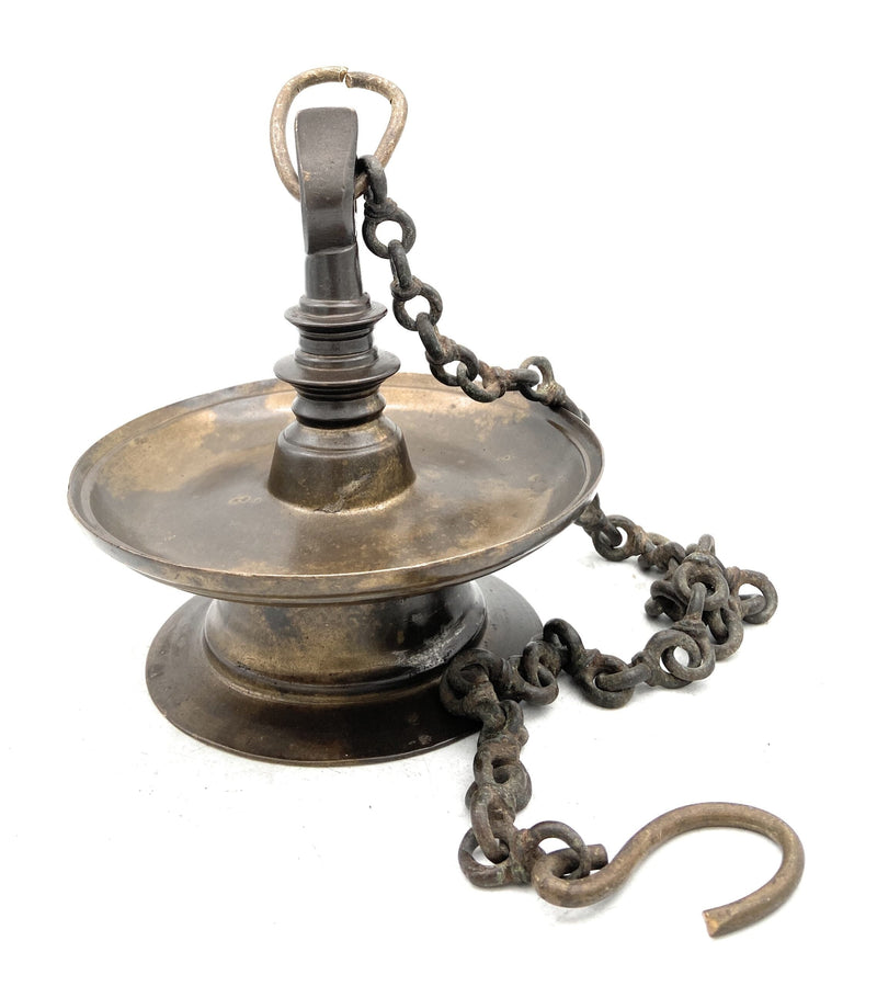 Antique Brass Hanging Lamp, Peetal Pital Temple Lantern, Traditional Pittal Ceiling Light for Pooja Room, Handcrafted Velli Brass Hanging Diya,Brown, 6 Inch, 1 Piece