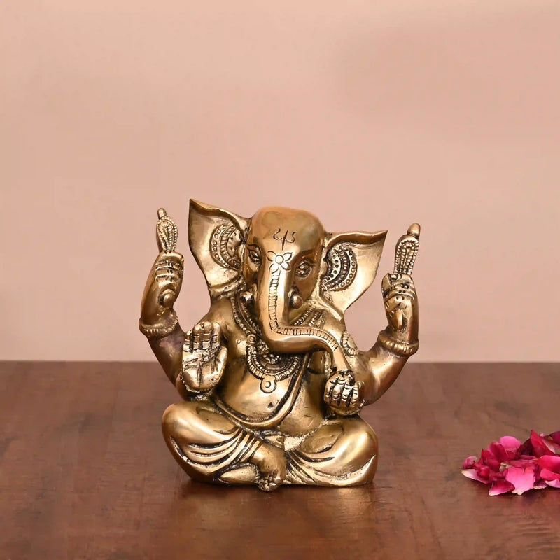 Brass Appu Ganesha With Big Ears Sitting Idol (4.5 Inch)