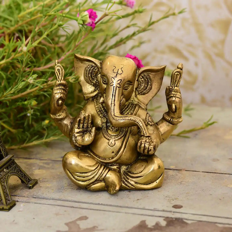 Brass Appu Ganesha With Big Ears Sitting Idol (4.5 Inch)