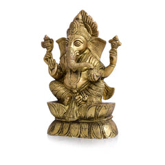 Brass Lord Sitting Ganesha Idol (7.2 Inch)