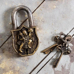 Brass Hanuman Door Lock With Three Brass Keys (4.5 Inch)