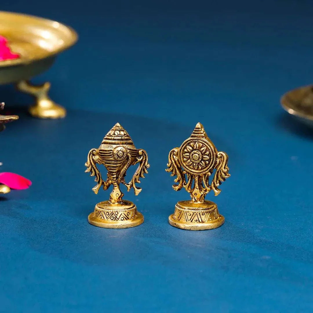 Brass Shankh Chakra Decor Set (2.5 Inch)