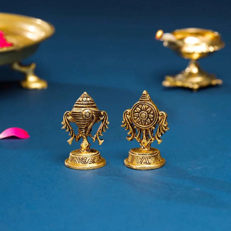 Brass Shankh Chakra Decor Set (2.5 Inch)