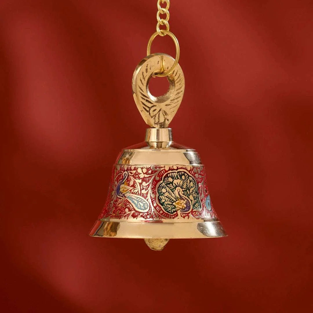 Brass Hand Painted Wall Hanging Meenakari Temple Bell