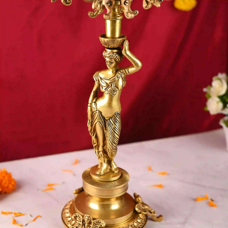 Brass Seven Petal Candle Holder Stand – Elegant Handmade Brass Decor (24.8 inches)