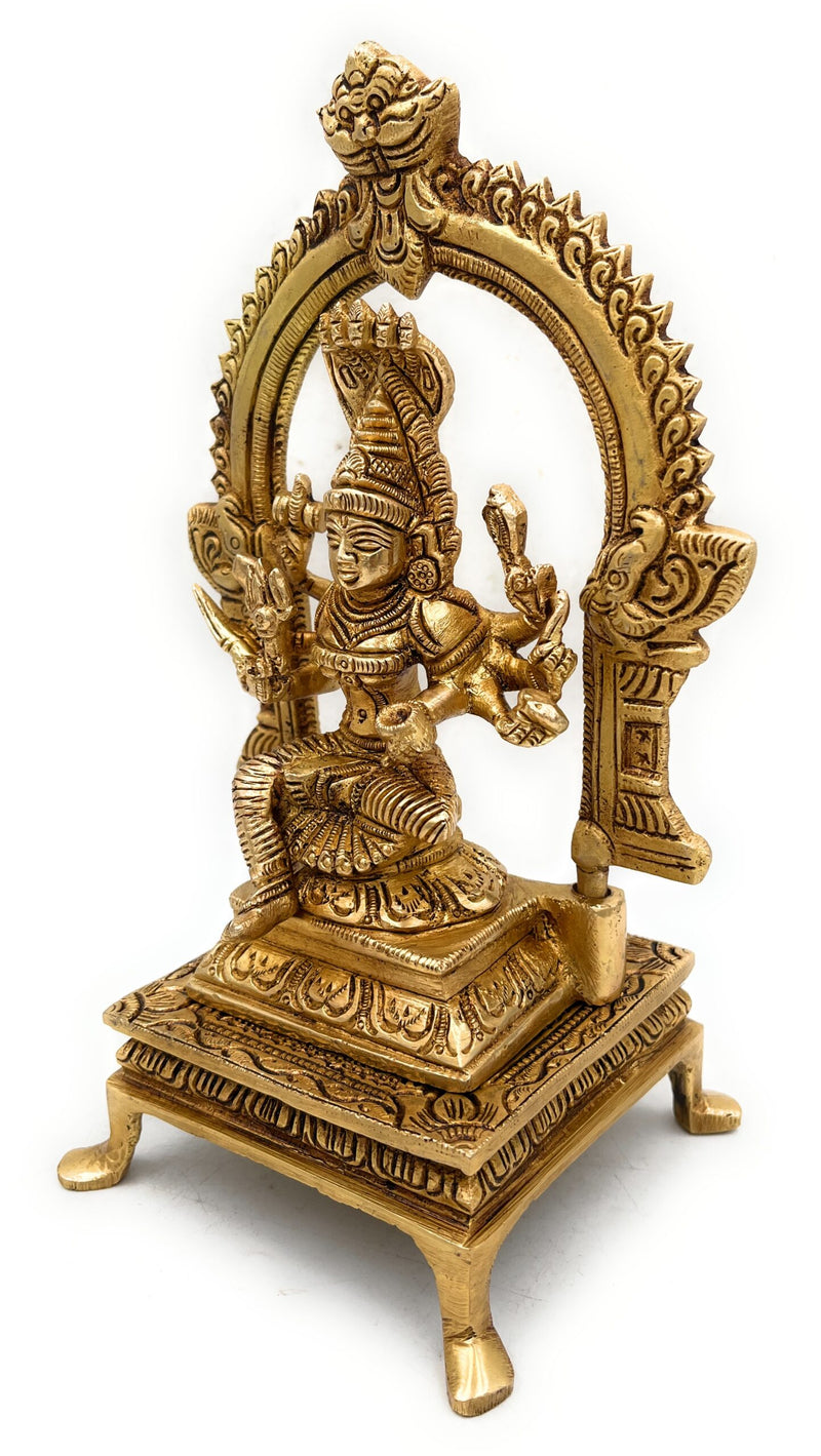 Handmade Brass Mariamman Idol, Mariyamma Devi Murti, Muthu Mariamman Statue, Samayapuram Amman Peetal Pital Vigraham for Puja Decor,Gold, 9 Inch, 1 Piece