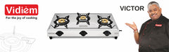 Vidiem Victor Stainless Steel Gas Stove 3 Burner| Brass Burners | Mirror Finish | Large Cooking Space | Anti-Rust | High