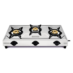 Vidiem Victor Stainless Steel Gas Stove 3 Burner| Brass Burners | Mirror Finish | Large Cooking Space | Anti-Rust | High
