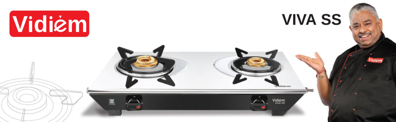 Vidiem Gas Stove SS2 196 A Viva (Silver & Black) | 2 Burner Stainless Steel | ISI Certified | Manual Ignition | 5 Years 