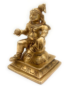Brass Ladoo Gopal Idol | Bal Krishna Murti | Makhan Chor Navneet Chora Nandalala Statue for Pooja, Temple & Home Decor, Gold, 6.5 Inch, 1 Piece