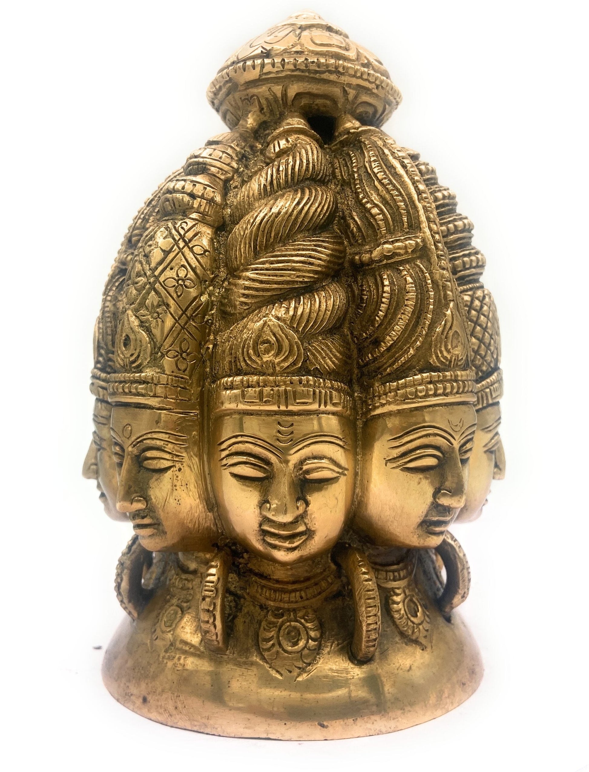Bhunes Brass Multi Face Brahma Head |Lord Brahma Face | Brahma Face | Brahma Ji | Brass Brahma Statue,Gold, 8 Inch, 1 Piece