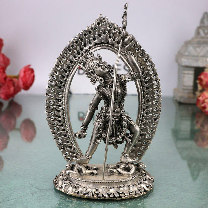 Brass Vajrayogini Idol Silver Coated, Vajra Yogini Devi Dakini Goddess Murti, Tantric Vajrayogini Shakti Statue for Home Pooja, Meditation, Spiritual Decor & Gift, Silver, 5.5 Inch, 1 Piece