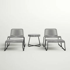 Teufel Outdoor Patio Seating Set 2 Chairs 2 Footrest and 1 Table Set Braided & Rope Grey
