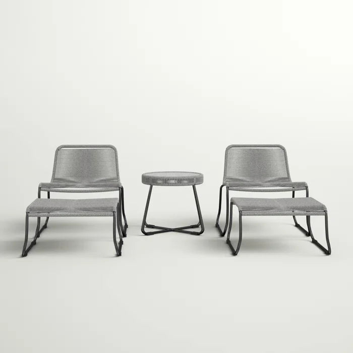 Teufel Outdoor Patio Seating Set 2 Chairs 2 Footrest and 1 Table Set Braided & Rope Grey