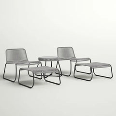 Teufel Outdoor Patio Seating Set 2 Chairs 2 Footrest and 1 Table Set Braided & Rope Grey