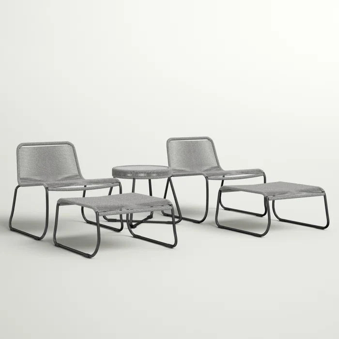 Teufel Outdoor Patio Seating Set 2 Chairs 2 Footrest and 1 Table Set Braided & Rope Grey