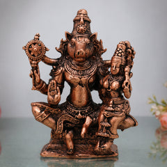 Copper Varaha Lakshmi Devi Ammavaru Talli Murti Idol Tamra Vigraham Puja Mandir Decor Statue , Brown, 2.5 Inch, 1 Piece