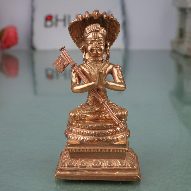 Bronze Manavalamamuni Idol Varavara Muni Yatindra Pravanar Sri Vaishnava Acharya Panchaloha Style Murti Statue for Pooja Mandir Home Decor, Gold, 3 Inch, 1 Piece