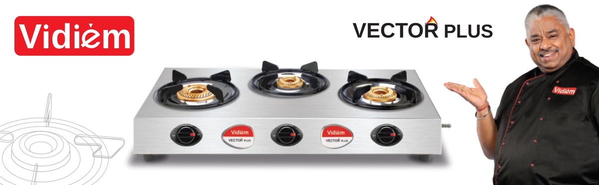 Vidiem Gas Stove S3 195 A Vector Plus (Silver) | 3 Burner Gas Stove Stainless Steel | ISI Certified | Manual Ignition | 