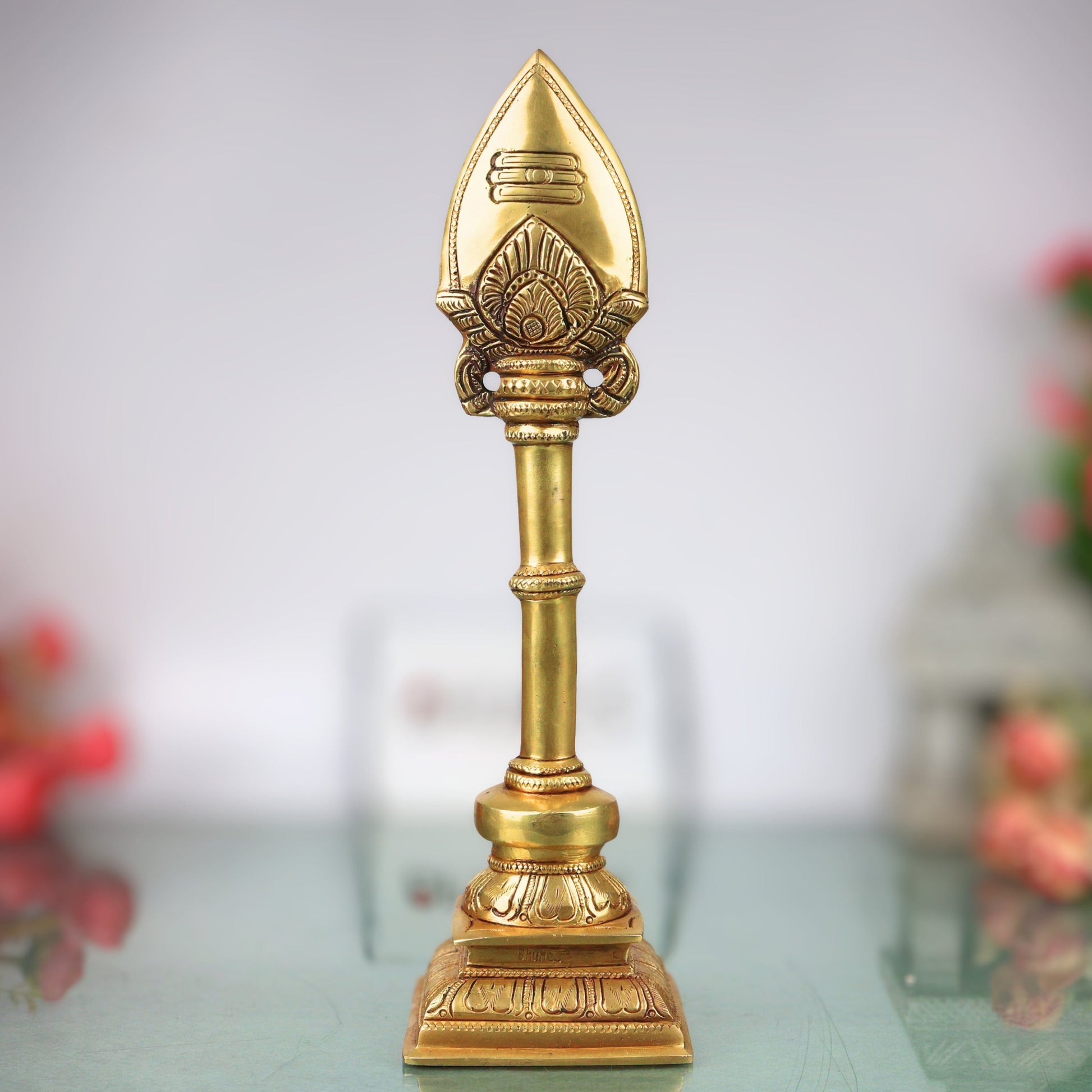 Brass Murugan Vel Velayudham Kartikeya Subramanya Skanda Sacred Vel Ayudha Pooja Idol 30cm, Gold, 12 Inch, 1 Piece