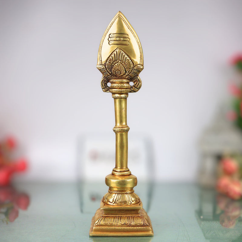 Brass Murugan Vel Velayudham Kartikeya Subramanya Skanda Sacred Vel Ayudha Pooja Idol 30cm, Gold, 12 Inch, 1 Piece