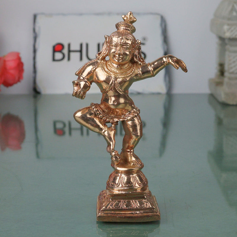Bronze Krishna Idol Laddu Gopal, Venugopal Murli Manohar Govind Gopal Statue for Pooja Decor, Gold, 4.5 Inch, 1 Piece