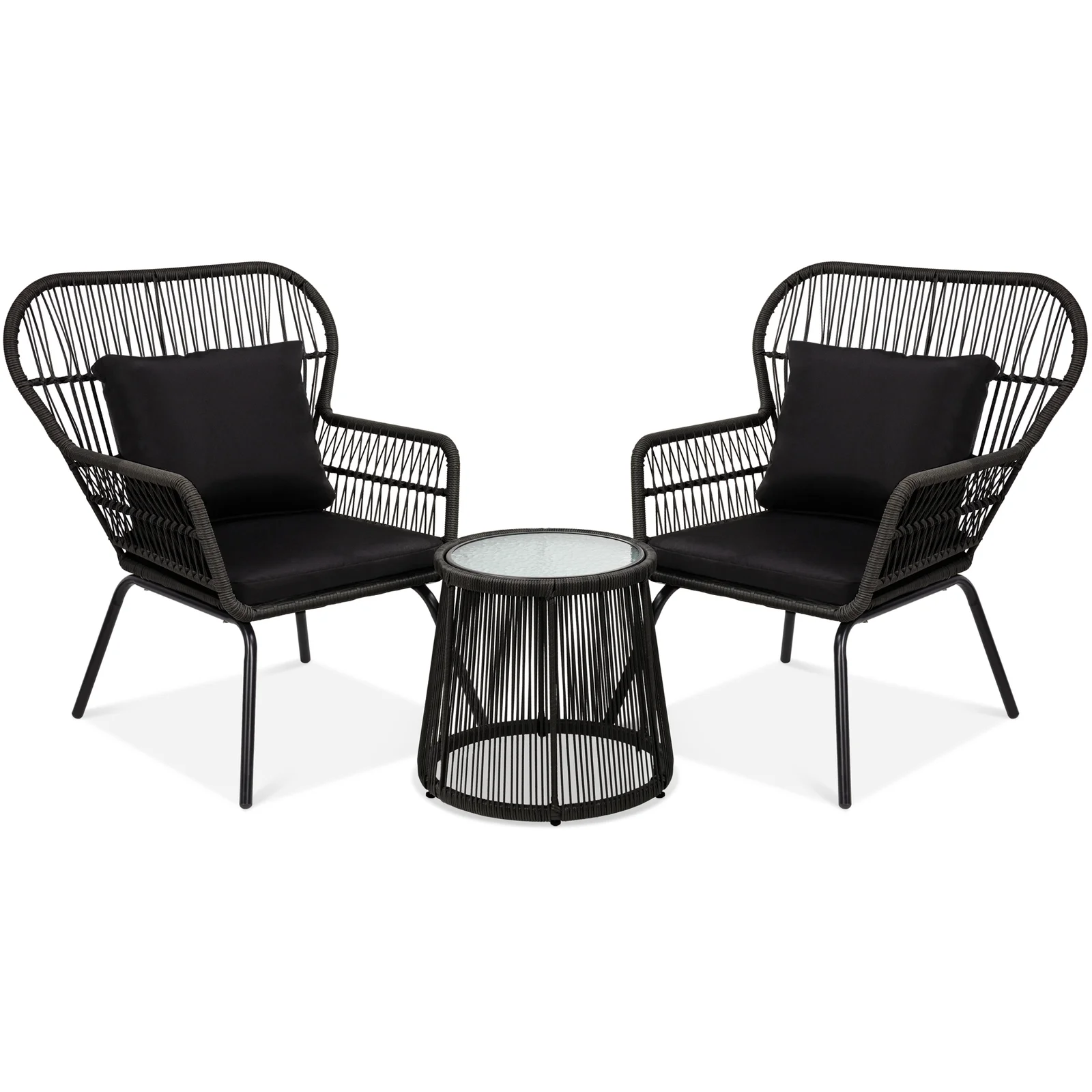 Horizon Outdoor Patio Seating Set 2 Chairs and 1 Table Set (Black)