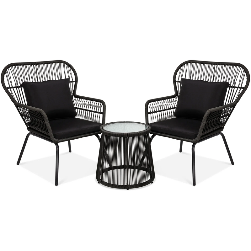 Horizon Outdoor Patio Seating Set 2 Chairs and 1 Table Set (Black)
