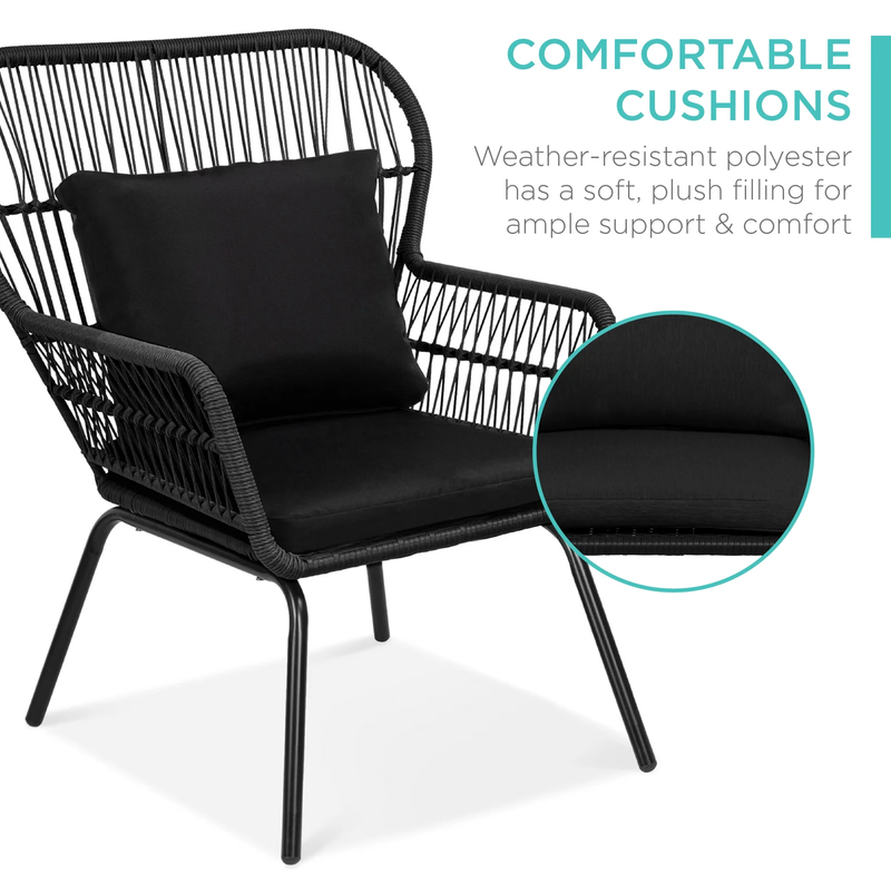 Horizon Outdoor Patio Seating Set 2 Chairs and 1 Table Set (Black)