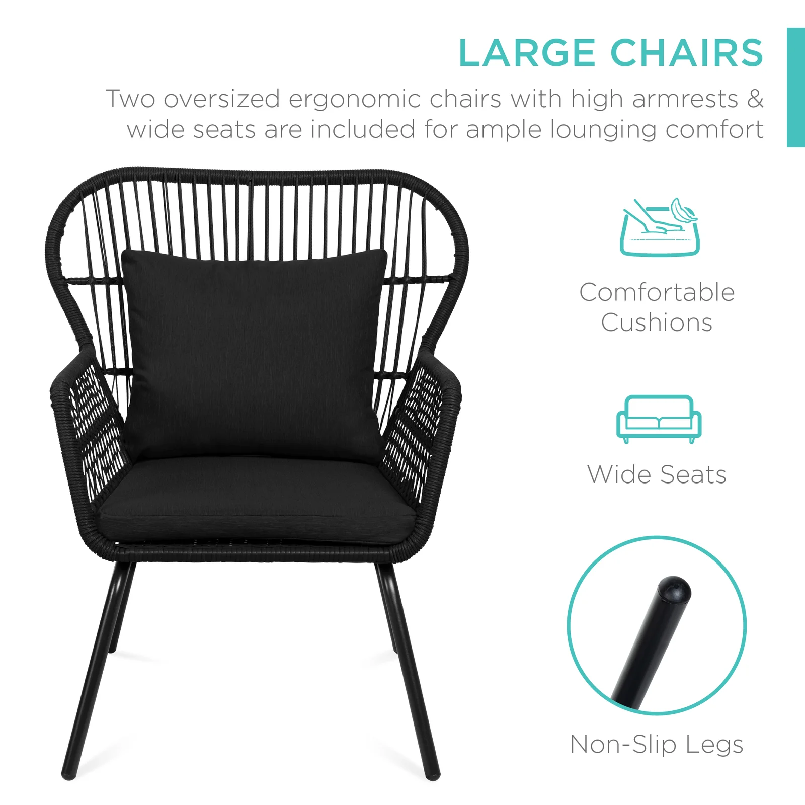 Horizon Outdoor Patio Seating Set 2 Chairs and 1 Table Set (Black)