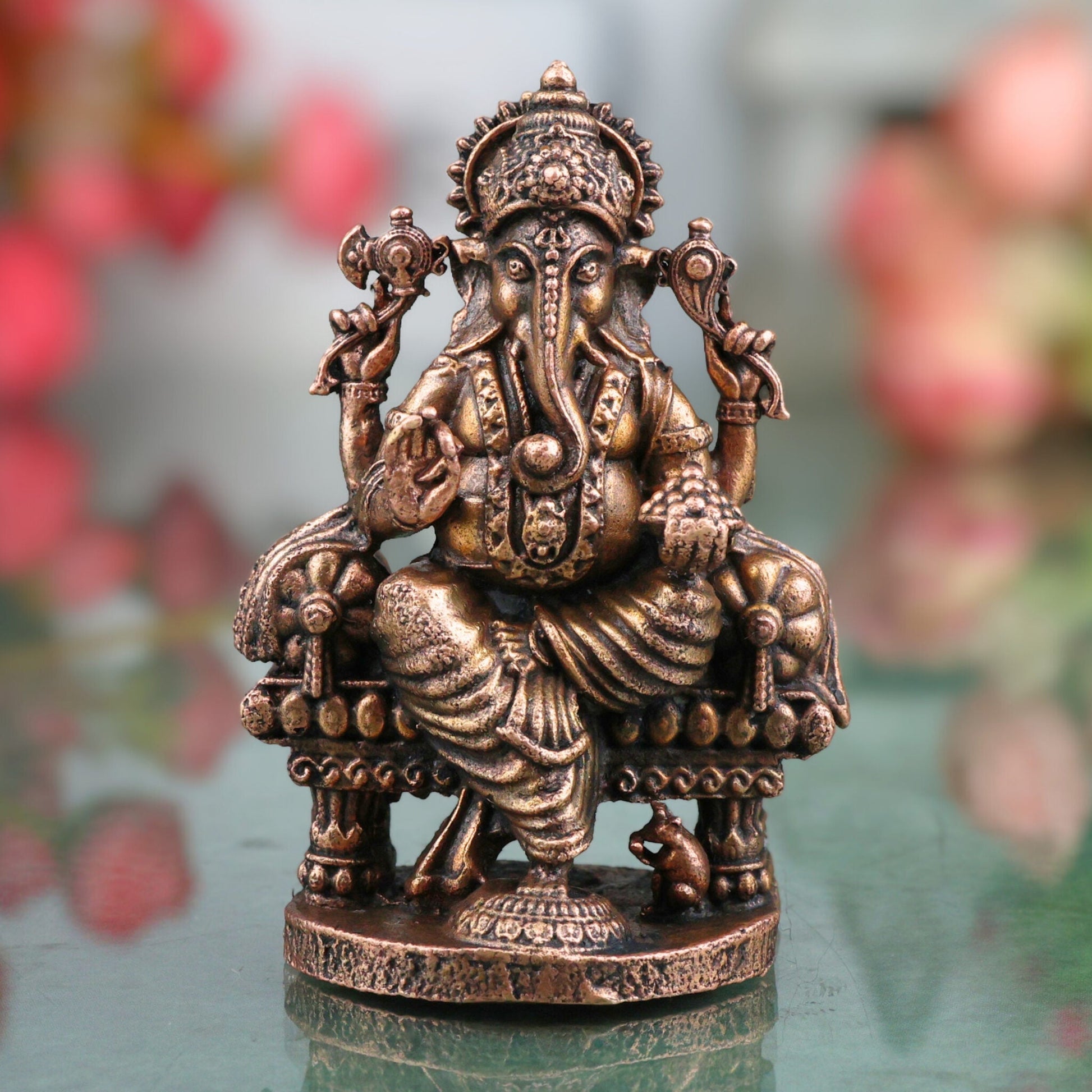 Copper Ganesha Idol, Tamra Vinayaka Ganapati Vigraham, Siddhivinayaka Murti for Puja, Home Decor & Gifts , Brown, 2.5 Inch, 1 Piece