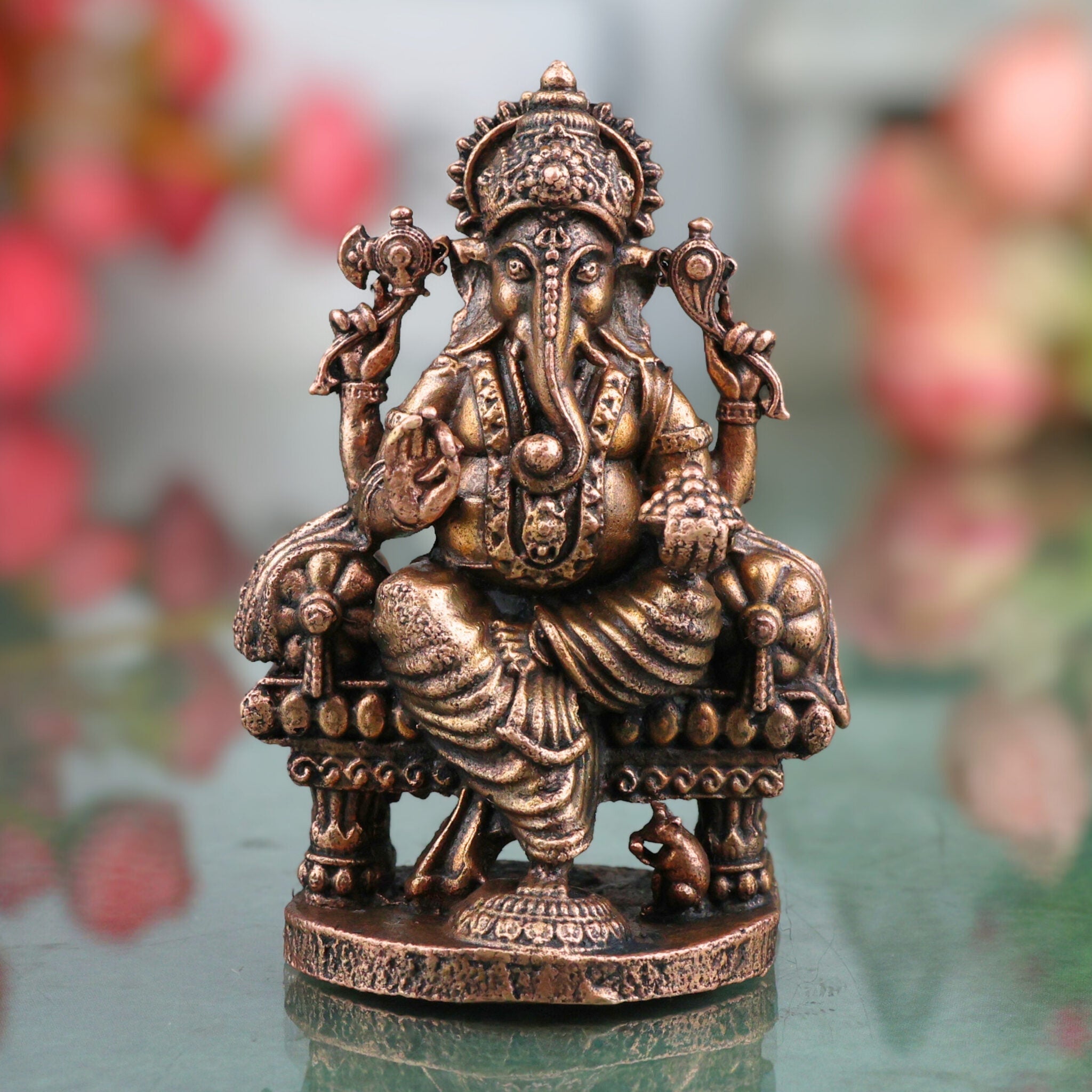 Copper Ganesha Idol, Tamra Vinayaka Ganapati Vigraham, Siddhivinayaka Murti for Puja, Home Decor & Gifts , Brown, 2.5 Inch, 1 Piece