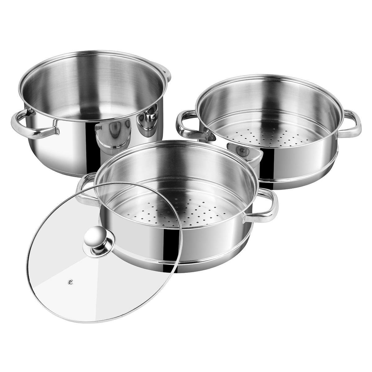 Vinod Stainless Steel 3 Tier Steamer Set (Induction Friendly) - 30 cm