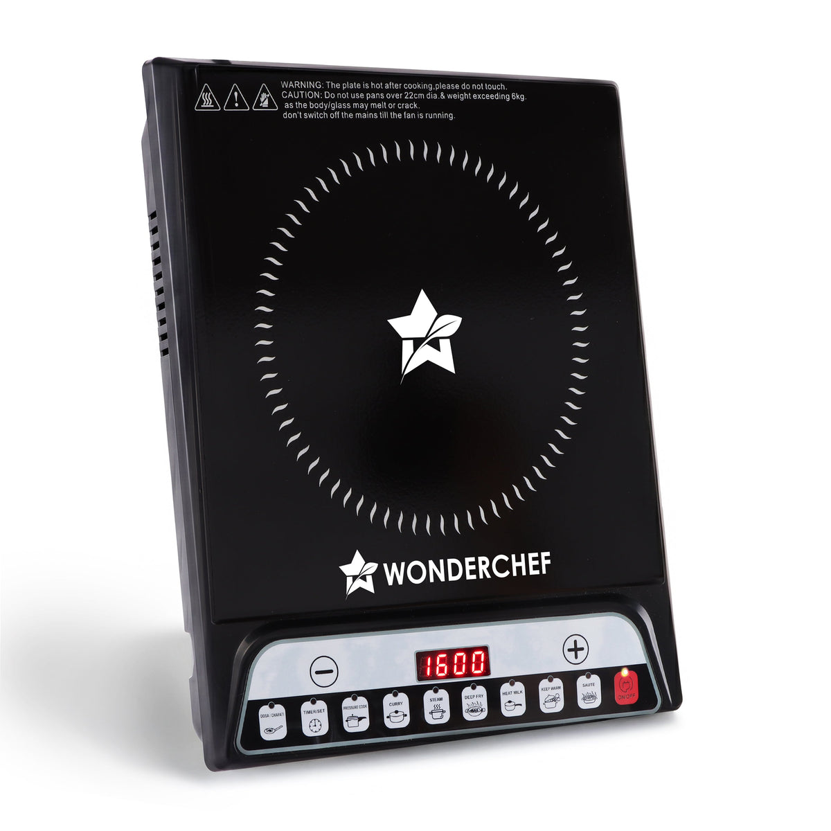 Wonderchef Vista Induction Electric Cooktop with Crystal Glass for Kitchens, 1600W, 8 Pre-set Functions, Keep Warm Funct