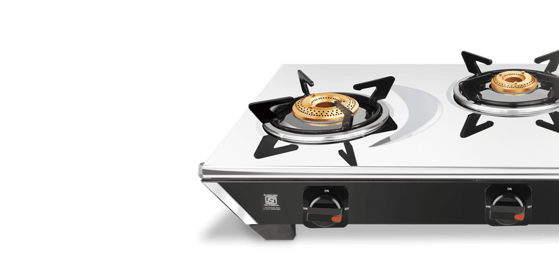 Vidiem Viva 3 Burner Gas Stove | Stainless Steel Body | Brass Burners – Jumbo, Medium & Small | Spacious Burner Placemen