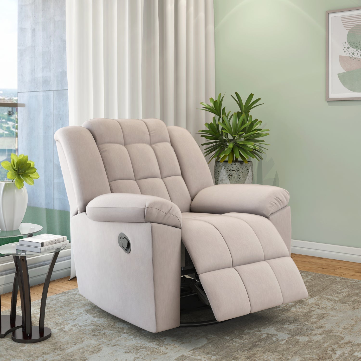 Nilkamal Vivo 1 Seater Fabric Manual Rocker & Swivel Recliner (Beige)