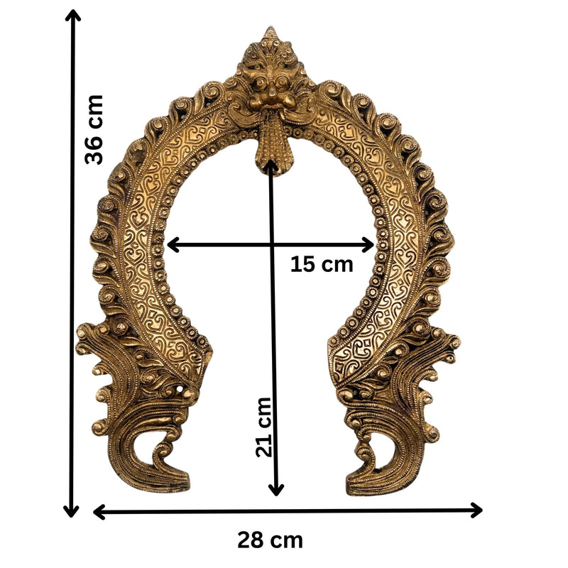 Bhunes Brass Handmade Prabhavali Arch Frame for Home Temple Decor – Wall Hanging Prabhawal Prabhawali Prabhaval for Deity | Traditional Kirtimukha Backdrop, Gold, 14.5 Inch, 1 Piece