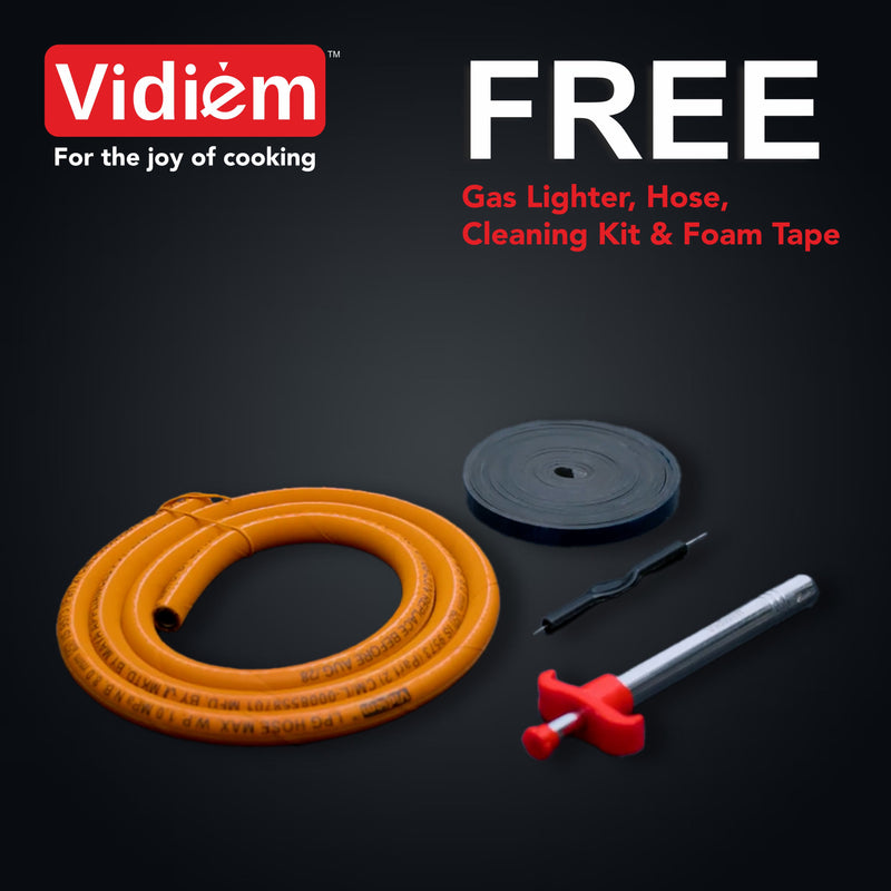 Vidiem Vogue 3-Burner Gas Cooktop/Hob | World's First Fully Removable Burner Assembly | 10Mm Toughened Glass | Hexa Flam