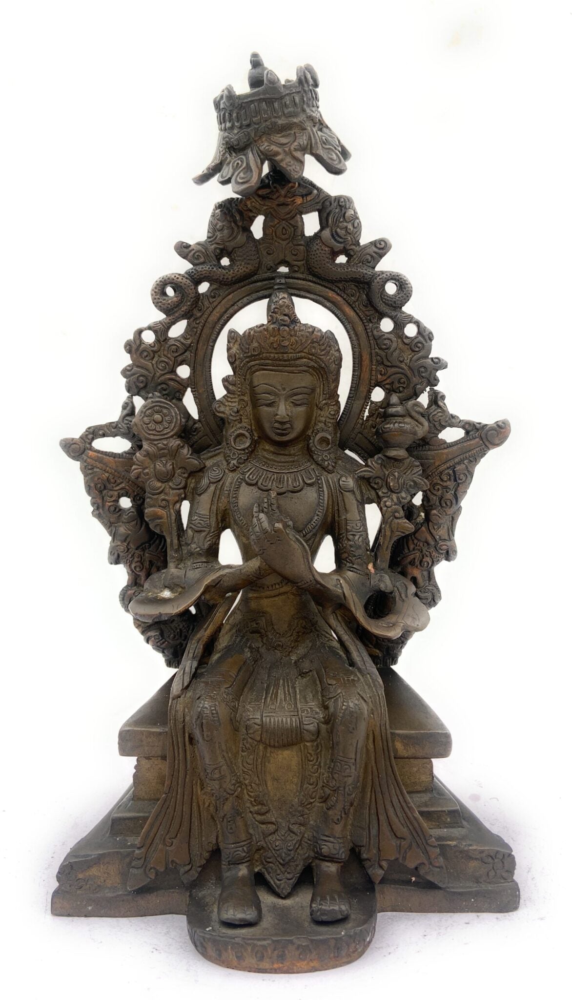 Handcrafted Brass Tibetan Manjushri Idol, Buddha Manjushri Murti, Wisdom Bodhisattva Statue for Home, Temple, Meditation, and Spiritual Decor,Brown, 10 Inch, 1 Piece
