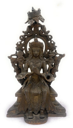 Handcrafted Brass Tibetan Manjushri Idol, Buddha Manjushri Murti, Wisdom Bodhisattva Statue for Home, Temple, Meditation, and Spiritual Decor,Brown, 10 Inch, 1 Piece